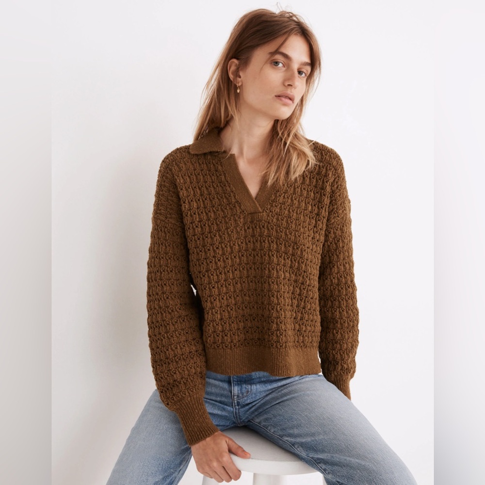 Madewell Sunbury Open Stitch Polo Sweater Women's Size M